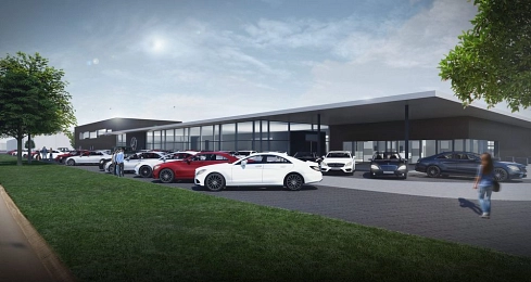 Animation des neuen Herbrand-Standortes für Mercedes-Benz Pkw in Rhede. Auf 20.000m² bündelt Herbrand seine Pkw-Kompetenz im Westmünsterland. © Stadt Rhede